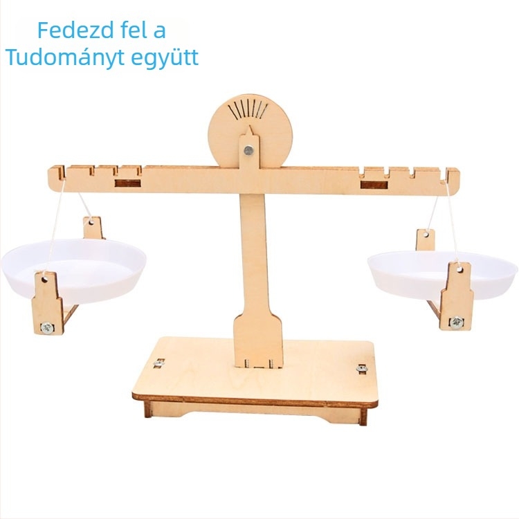 DIY STEM készlet egyensúlymérleggel — faanyagból készült, gyakorlati kísérletek 7–14 éves gyerekeknek