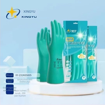 Xingyu zöld filces nitril kesztyűk a konyhai tisztításhoz, strapabíróak, olajállóak, élelmiszer-minőségűek, vízálló, hosszú ujjas védő