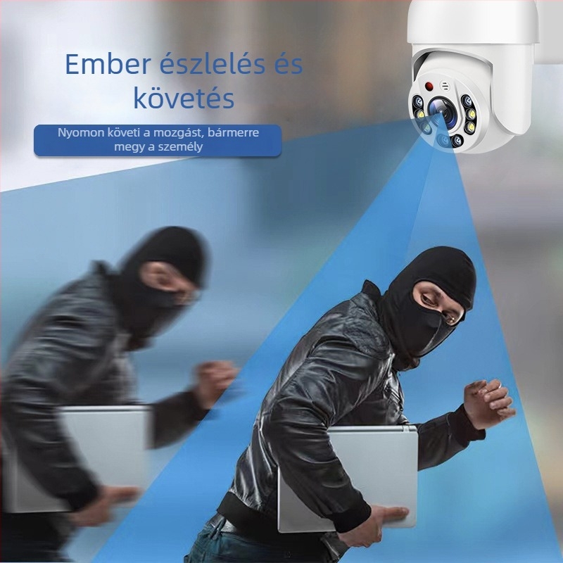 1080P vezeték nélküli WiFi kupolás kamera éjjellátással, beltéri és kültéri használatra, falra vagy mennyezetre szerelhető, pan-tilt 355° horizontalis, 90° vertikális