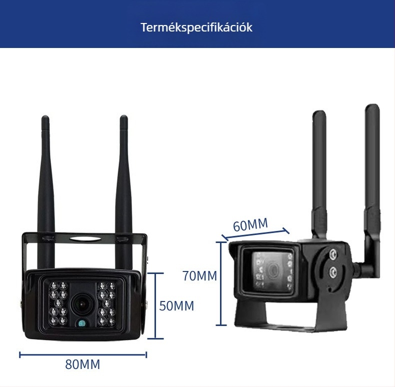 Vezeték nélküli autós kamera 1080p felbontással, 110° látószög, 2.8mm lencse, 12V tápegység, IR éjjellátás 15 m-ig.