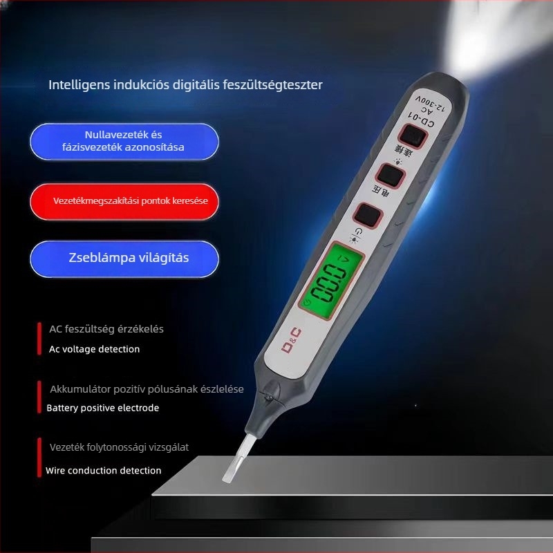 Shangde intelligens indukciós digitális kijelzős feszültségmérő toll – háztartási, többfunkciós nyitott áramkör teszt és feszültségmérés