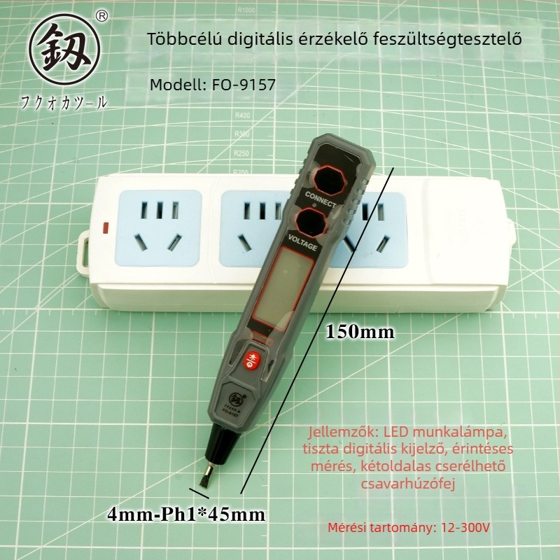 Digitális feszültségmérő indukciós méréssel, multifunkcionális megszakított vezetékek mérésére villanyszerelők számára