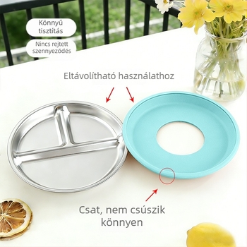 Csecsemő etető tál három rekesszel, 304 rozsdamentes acélból, minimalist stílusú, 6 hónapos kortól, egy darabos készlet