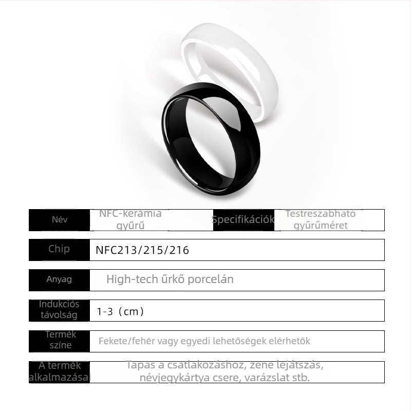 NFC kerámia gyűrű személyre szabással, lézergravírozással, több stílus