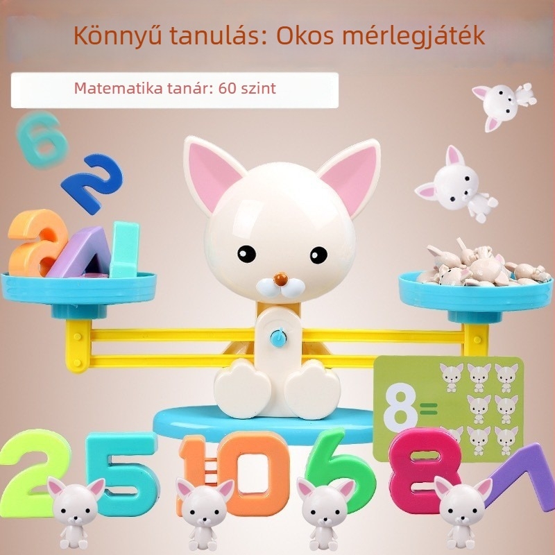 Kiskutya formájú digitális egyensúlyozó játék — korai matematika oktatás, összeadás és kivonás