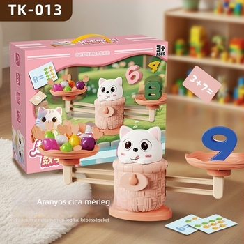 Gyermekeknek szóló oktató játék: számos egyensúlyi puzzle macska és nyúl figurákkal, két játékos számára – logikus gondolkodás és kéz-szem koordináció fejlesztése
