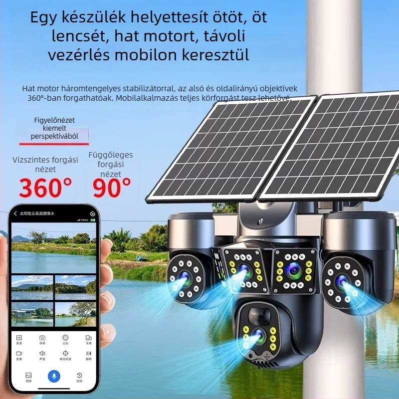 Napelemes kültéri kamera, 1080p éjszakai látás, 6 mm objektív, 30 m feletti hatótávolság, a csomag része a napelem