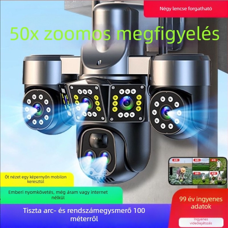 Napelemes kültéri kamera, 1080p éjszakai látás, 6 mm objektív, 30 m feletti hatótávolság, a csomag része a napelem