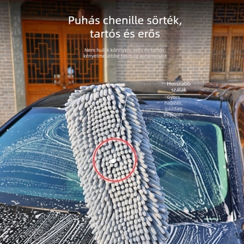 Autómosó mop Chenille anyaggal, puha sörtékkel, Oka star márka, fényezésvédő, testreszabás elérhető