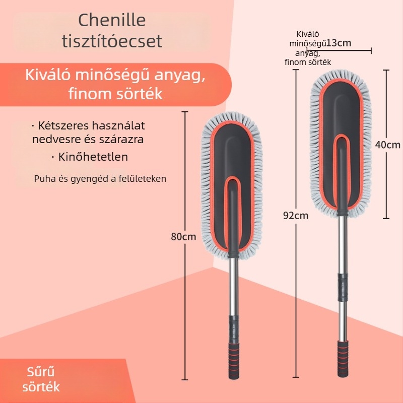 Autómosó mop Chenille anyaggal, puha sörtékkel, Oka star márka, fényezésvédő, testreszabás elérhető