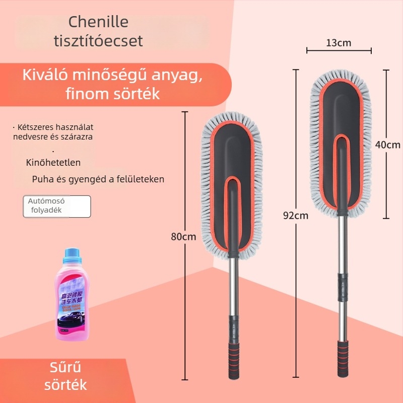 Autómosó mop Chenille anyaggal, puha sörtékkel, Oka star márka, fényezésvédő, testreszabás elérhető