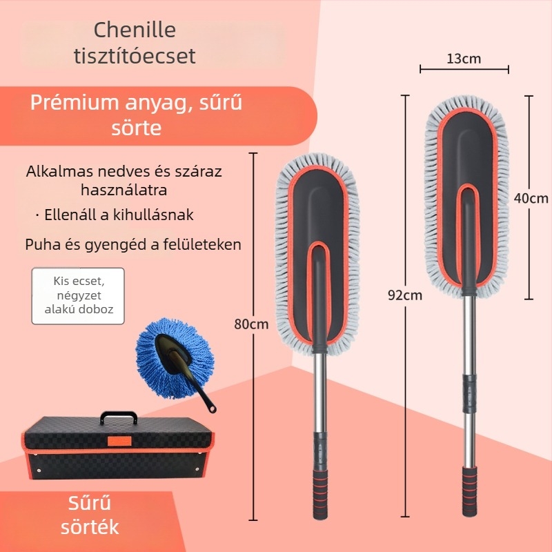 Autómosó mop Chenille anyaggal, puha sörtékkel, Oka star márka, fényezésvédő, testreszabás elérhető