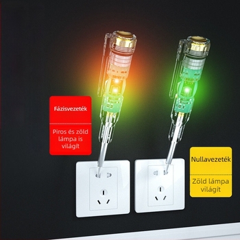 Villanyszerelői elektromos toll teszter élénk színű kijelzővel, méri a fázist és a neutrál vezetéket, ellenőrzi a kör kontinuitását