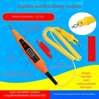 Autó feszültségmérő digitális kijelzővel, 12V–24V, az autó elektromos rendszerének karbantartásához