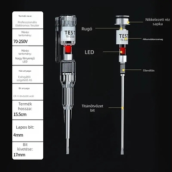 Magas fényerejű elektromos tesztelő toll villanyszerelőknek — kontinuitás és megszakítás ellenőrzése, töréspontok felderítése, semleges és fázis vezeték jelölése, háztartási induktív tesztelő toll