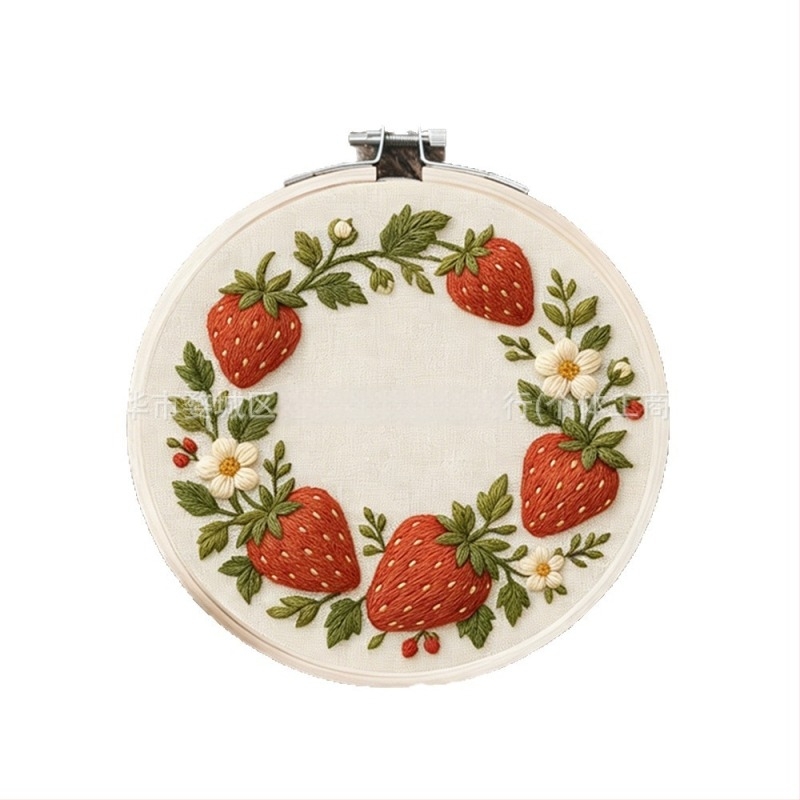 DIY Hímzőanyag-készlet vízoldható hátsó ragasztóval ellátott nemszövött anyagból, eper minta, kézzel készített, skandináv stílus, testreszabható