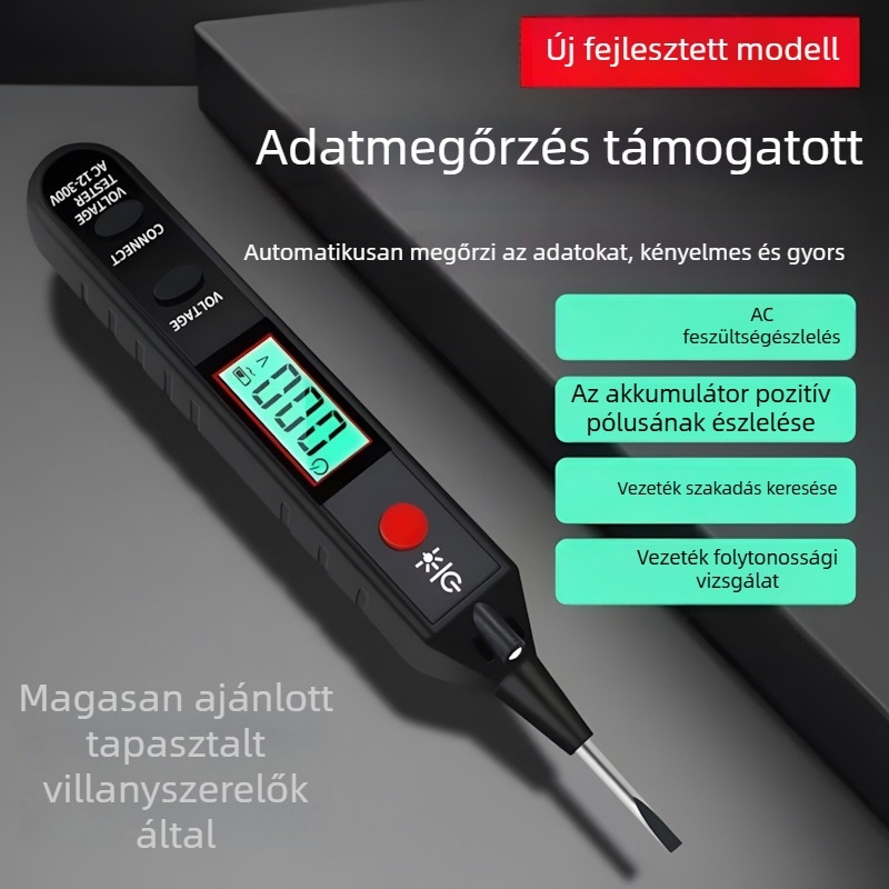Villanyszerelői feszültségteszter digitális kijelzővel, többfunkciós, élő/nullvonal teszt és kontinuitás