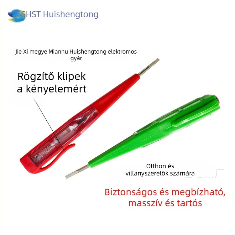 Huishengtong feszültségmérő toll LED-jelzővel, átlátszó ház, egyenes hegy, háztartási és villanyszerelők számára