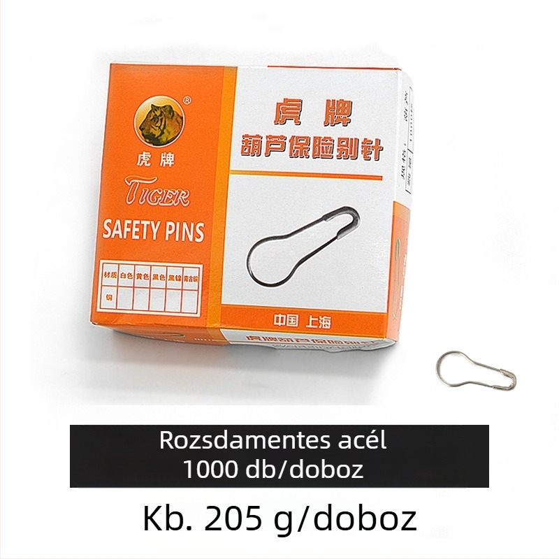 Tigris márkájú rozsdamentes acél tölcsér alakú biztonsági tű, Series 01, csomagolás 1000 darab