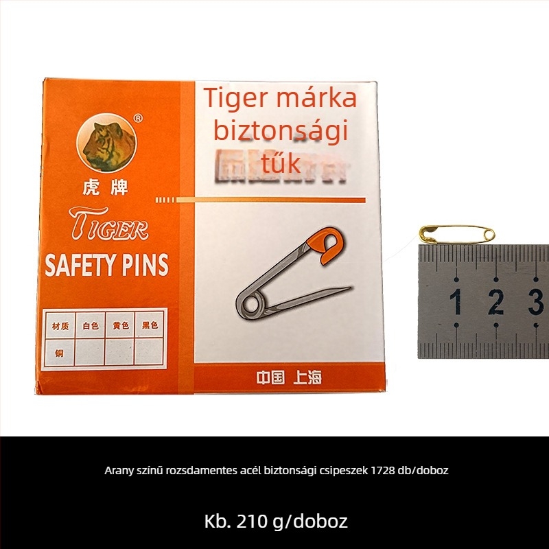 Tigris márkájú rozsdamentes acél tölcsér alakú biztonsági tű, Series 01, csomagolás 1000 darab