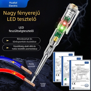 Villanyszerelőknek szánt többszörös funkciójú teszt toll él/fázis azonosítással, intelligens érzékelés, vízálló, két LED-del