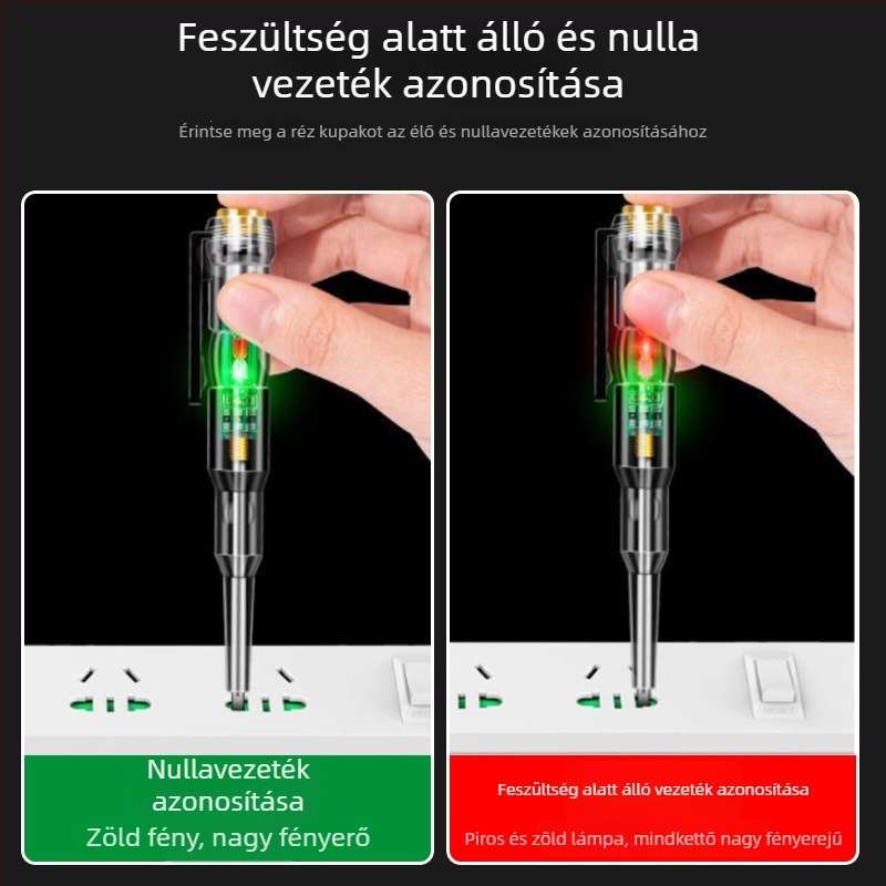 Villanyszerelőknek szánt többszörös funkciójú teszt toll él/fázis azonosítással, intelligens érzékelés, vízálló, két LED-del