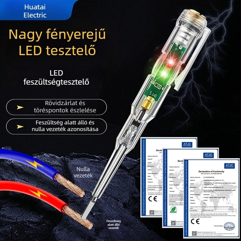 Villanyszerelőknek szánt többszörös funkciójú teszt toll él/fázis azonosítással, intelligens érzékelés, vízálló, két LED-del