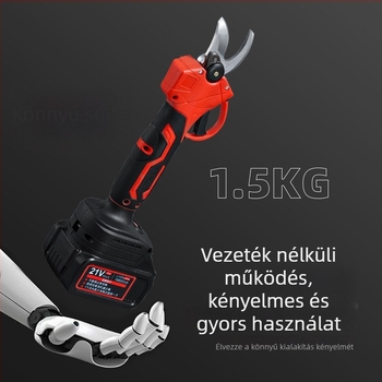 Ágvágó olló, újratölthető lítium akkumulátorral, 220V, ágakhoz, ütésmentes