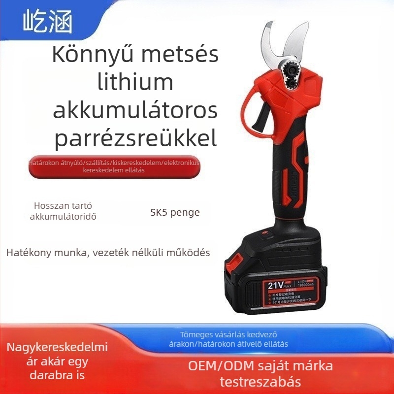 Ágvágó olló, újratölthető lítium akkumulátorral, 220V, ágakhoz, ütésmentes