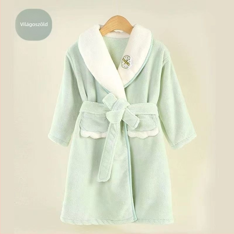 Gyerekeknek szóló korall fleece köntös – vastag, gyorsan száradó, szálak kihullása nélkül, övvel, ősz-téli szezonra