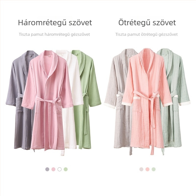 Lusu tiszta pamutból készült több réteg géz fürdőköpeny felnőtteknek, uniszex, bőrbarát, nedvszívó, ideális szállodák és panziók számára