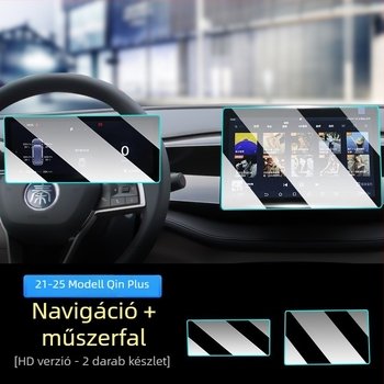 BYD Qin Plus DM-i navigációs kijelző védőfólia – edzett PET, nano bevonattal, karcolás- és kopásálló, anti-ujjlenyomat és olajálló, hőmérsékletálló