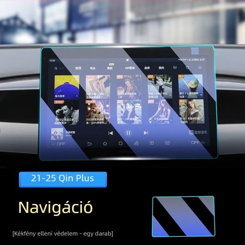 BYD Qin Plus DM-i navigációs kijelző védőfólia – edzett PET, nano bevonattal, karcolás- és kopásálló, anti-ujjlenyomat és olajálló, hőmérsékletálló