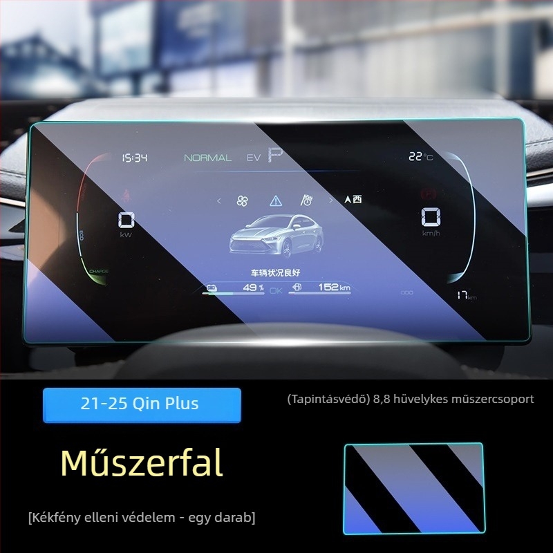 BYD Qin Plus DM-i navigációs kijelző védőfólia – edzett PET, nano bevonattal, karcolás- és kopásálló, anti-ujjlenyomat és olajálló, hőmérsékletálló