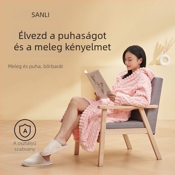 Uniszex kapucnis fürdőköpeny korall plüss anyagból, 840 g, meleg ősz-télre