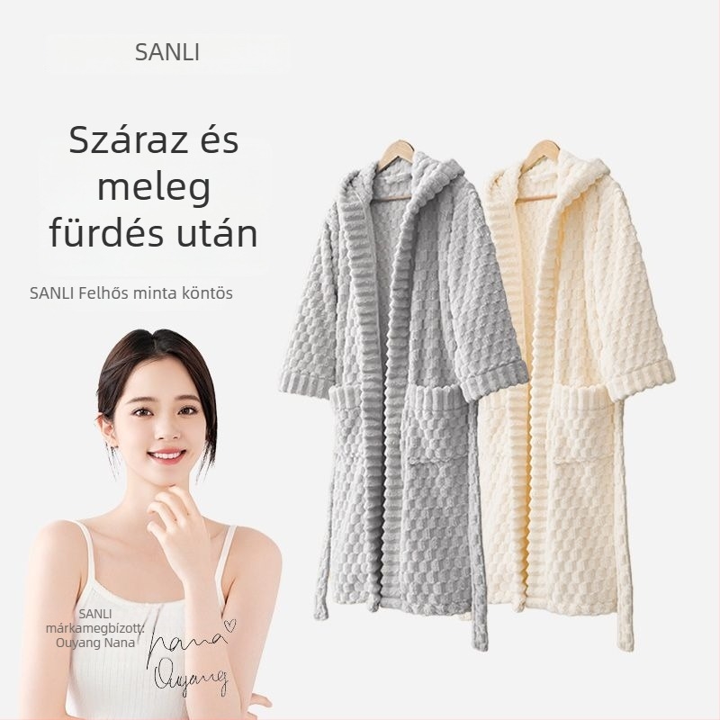 Uniszex kapucnis fürdőköpeny korall plüss anyagból, 840 g, meleg ősz-télre