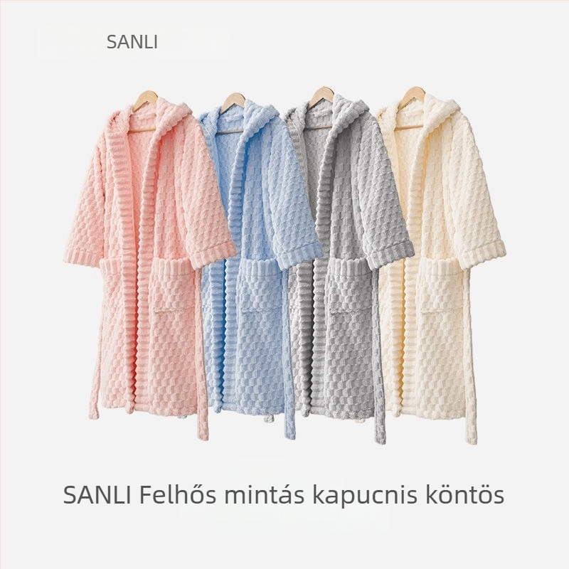 Uniszex kapucnis fürdőköpeny korall plüss anyagból, 840 g, meleg ősz-télre