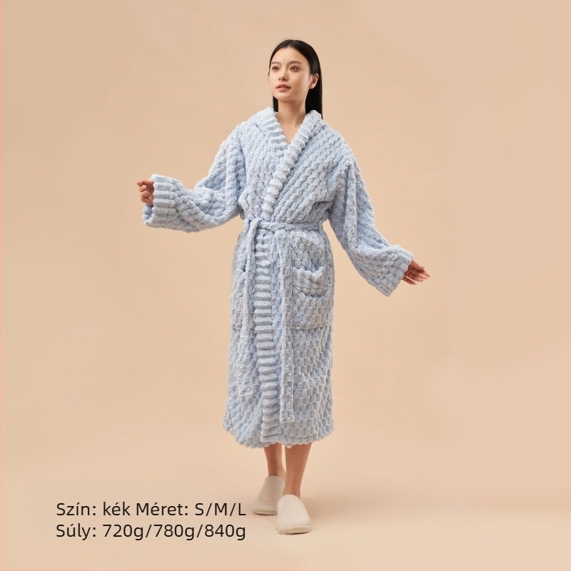 Uniszex kapucnis fürdőköpeny korall plüss anyagból, 840 g, meleg ősz-télre