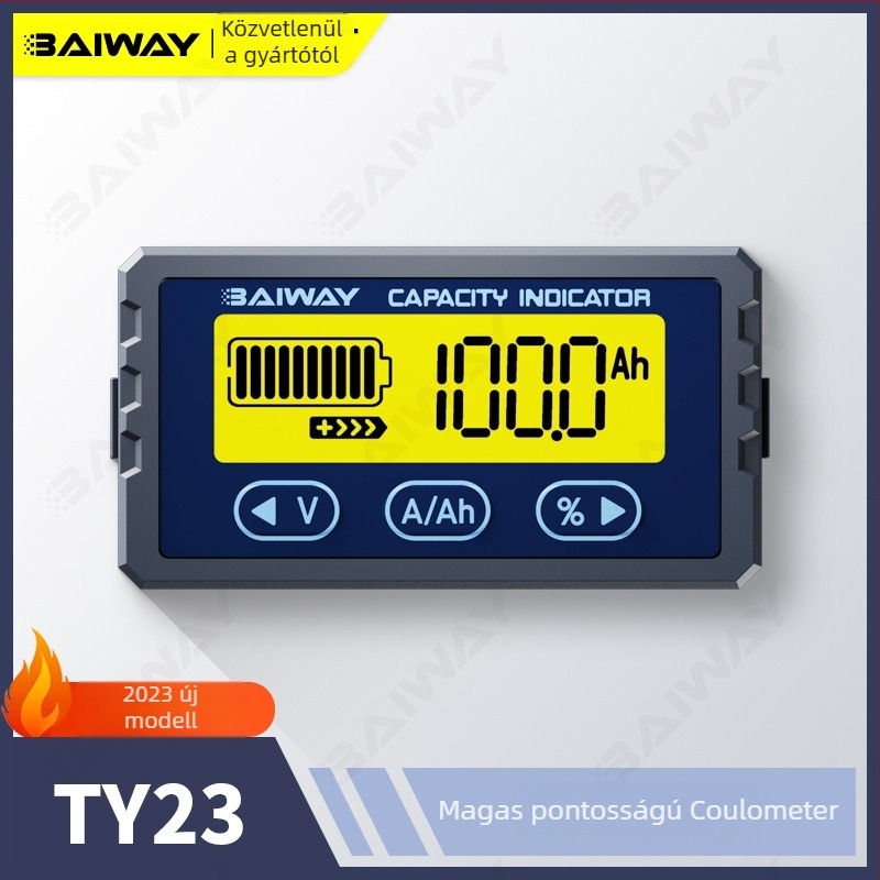 TY23 Coulombmérő LiFePO4 akkumulátor monitorozásához, bemeneti feszültség 8-120V, áramtartomány 0-75A (50A névleges), tápegység 8-120V