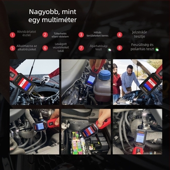 Gépjármű hibakereső diagnosztikai eszköz DC/AC feszültségteszter tollal, ellenállás és dióda teszt, 12–24 V, 0–50 °C, autók és teherautók számára