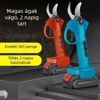 Elektromos metszőolló mangánacél pengével; Li-ion akkumulátor; kertészeti felhasználás