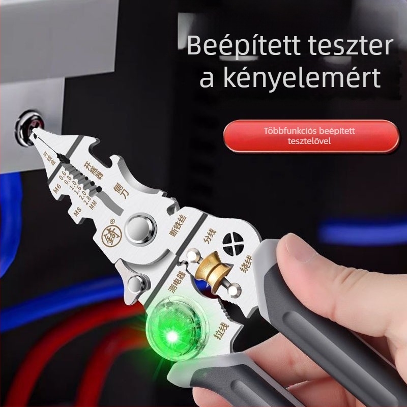 10-az-1-ben multifunkcionális vezetékek leválasztó fogó, ipari szintű, tekercselő és crimpelő részekkel, tesztpontokkal, Anyag: NiCr ötvözet acél