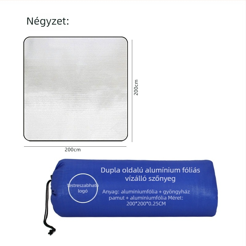 Kemping nedvességellenálló matrac alumíniumfóliával és gyöngyház gyapottal, csúszásmentes, modell YLBD-D001, 4–6 személyre