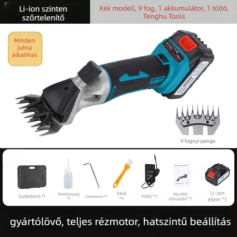 Elektromos gyapjúnyíró akkumulátoros lítium-ionos töltéssel, 110–220V feszültségtartomány, tehéngyapjúnak alkalmas