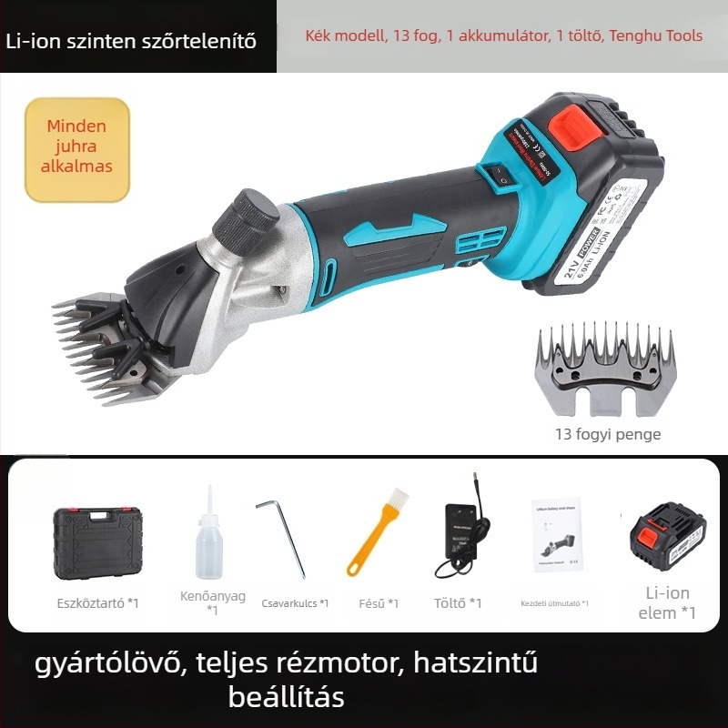 Elektromos gyapjúnyíró akkumulátoros lítium-ionos töltéssel, 110–220V feszültségtartomány, tehéngyapjúnak alkalmas