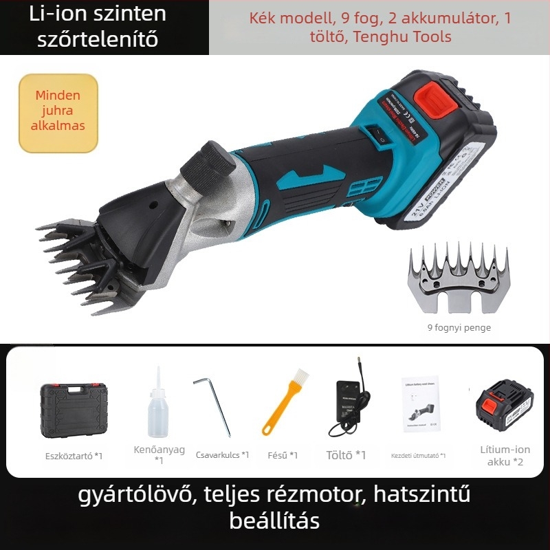 Elektromos gyapjúnyíró akkumulátoros lítium-ionos töltéssel, 110–220V feszültségtartomány, tehéngyapjúnak alkalmas