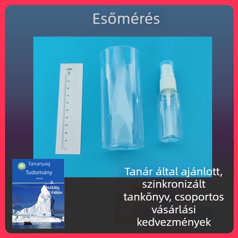 Oktatási esőmérő készlet műanyag pohárral és mérőszalaggal, esőmérésre és szimulált csapadék kísérletekhez