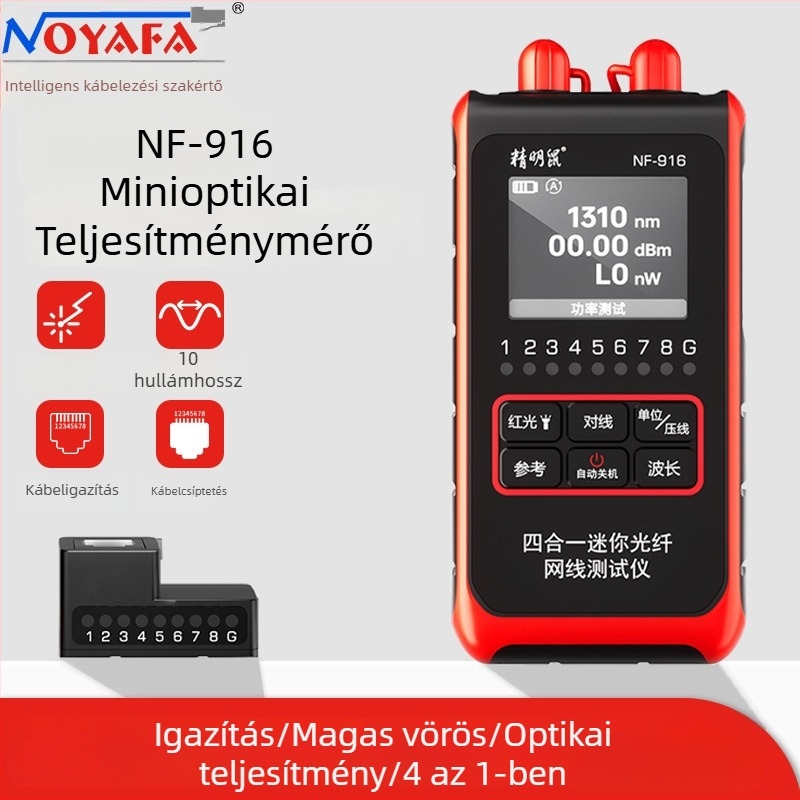 NF-916 Optikai teljesítmény-mérő és detektor, mini négy-az-egyben eszköz száloptikához, vonalkeresővel; mérési tartomány -60...+8 dBm, pontosság ±0,3 dB, optikai szálak teszteléséhez