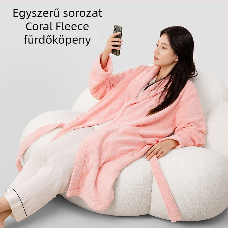 Felnőtteknek szóló fürdőköpeny, uniszex, tavasz, párhoz ideális — nedvszívó, vast korall plüss, Polycool fiber 100% (kívül dekoratív részek nélkül), fő anyag: poliészter 100%