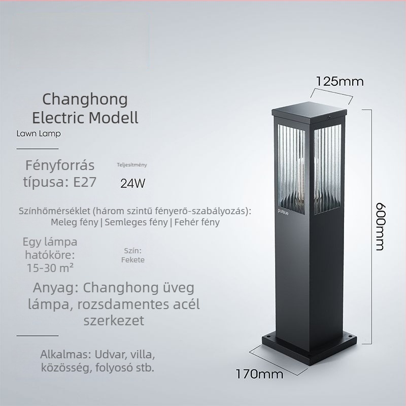 Napelemes gyeplámpa kültéri használatra, vízálló, IP65, LED 12W, modell Square Glass Lawn Lamp, rozsdamentes acél, világítási idő 12–16 óra